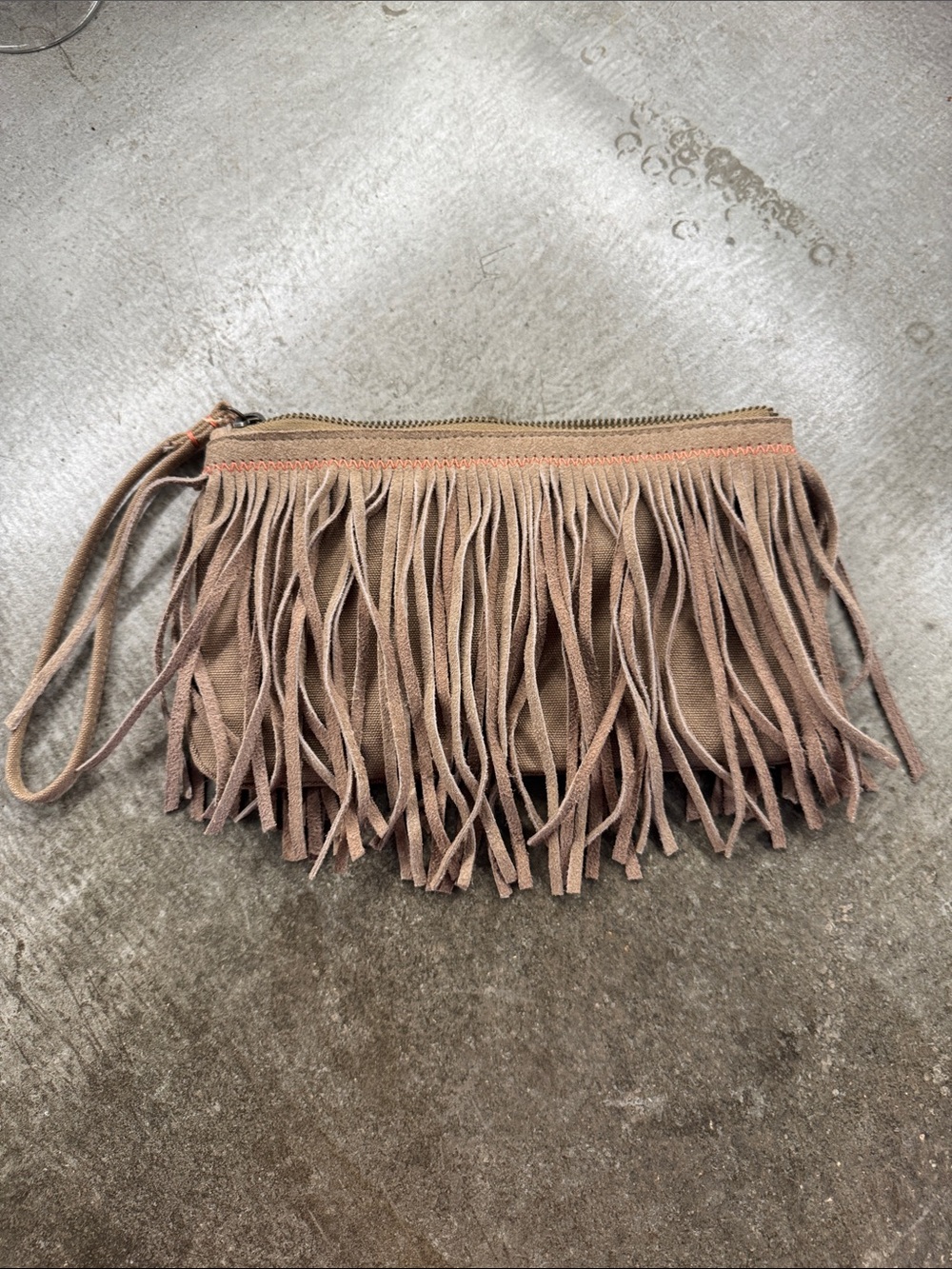 America Eagle outfitters Fringed Suede Wristlet Clutch - Taupe